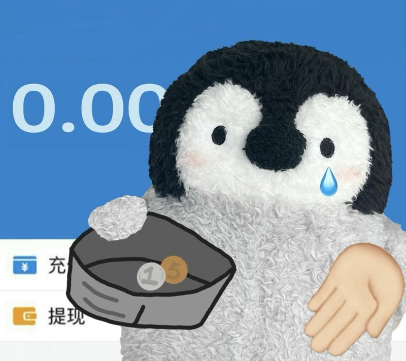 Nhân vật hoạt hình nhìn ví trống với vẻ bất lực