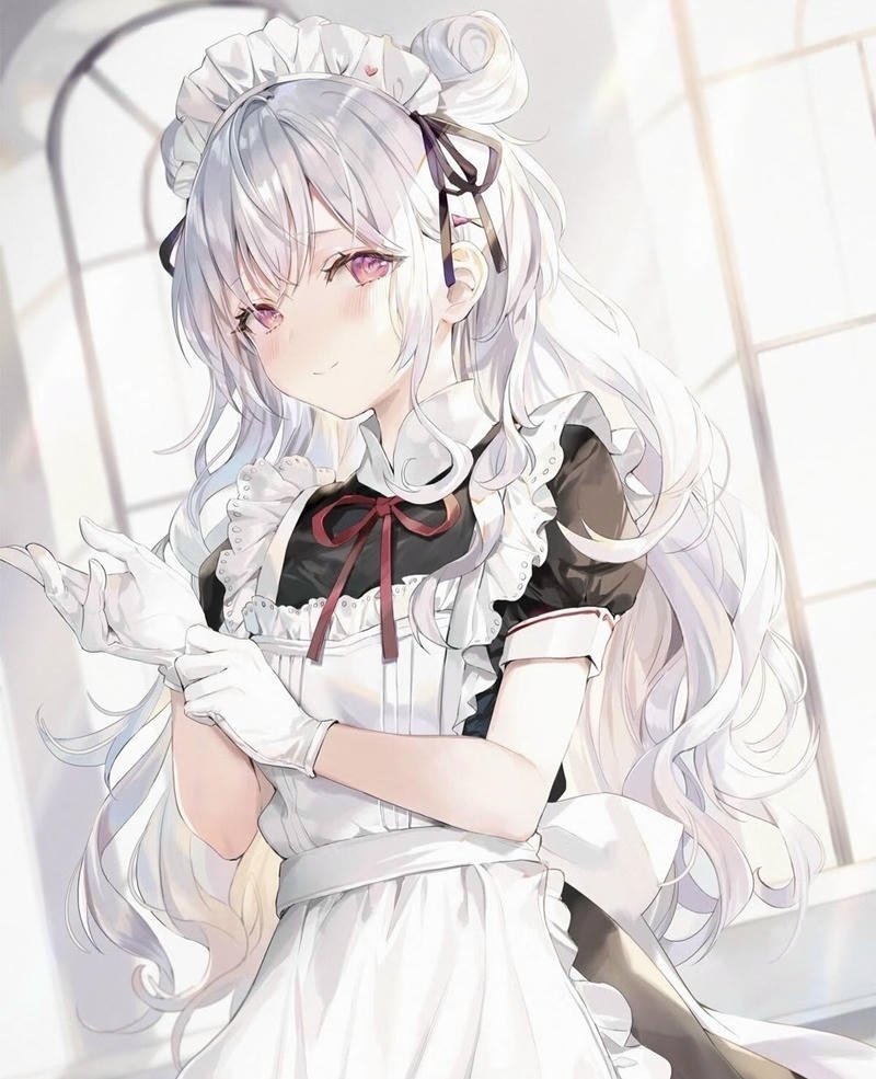 Nhân vật nữ anime diện đồ maid phong cách đáng yêu