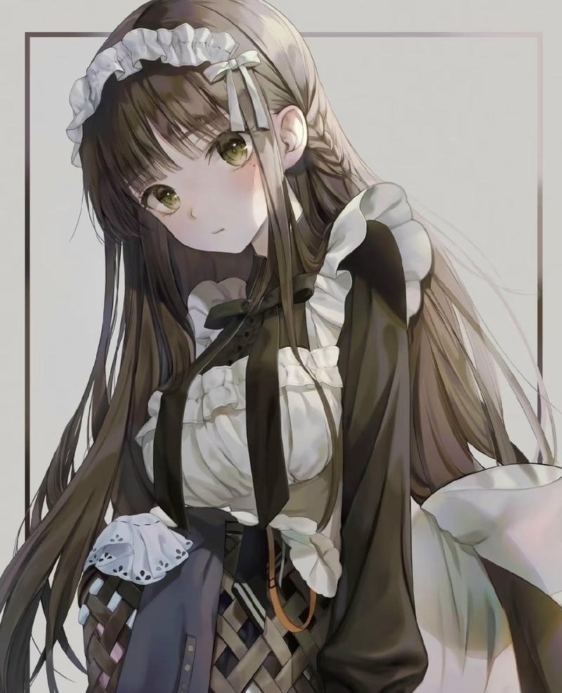 Nhân vật nữ anime mặc váy hầu gái phong cách cute