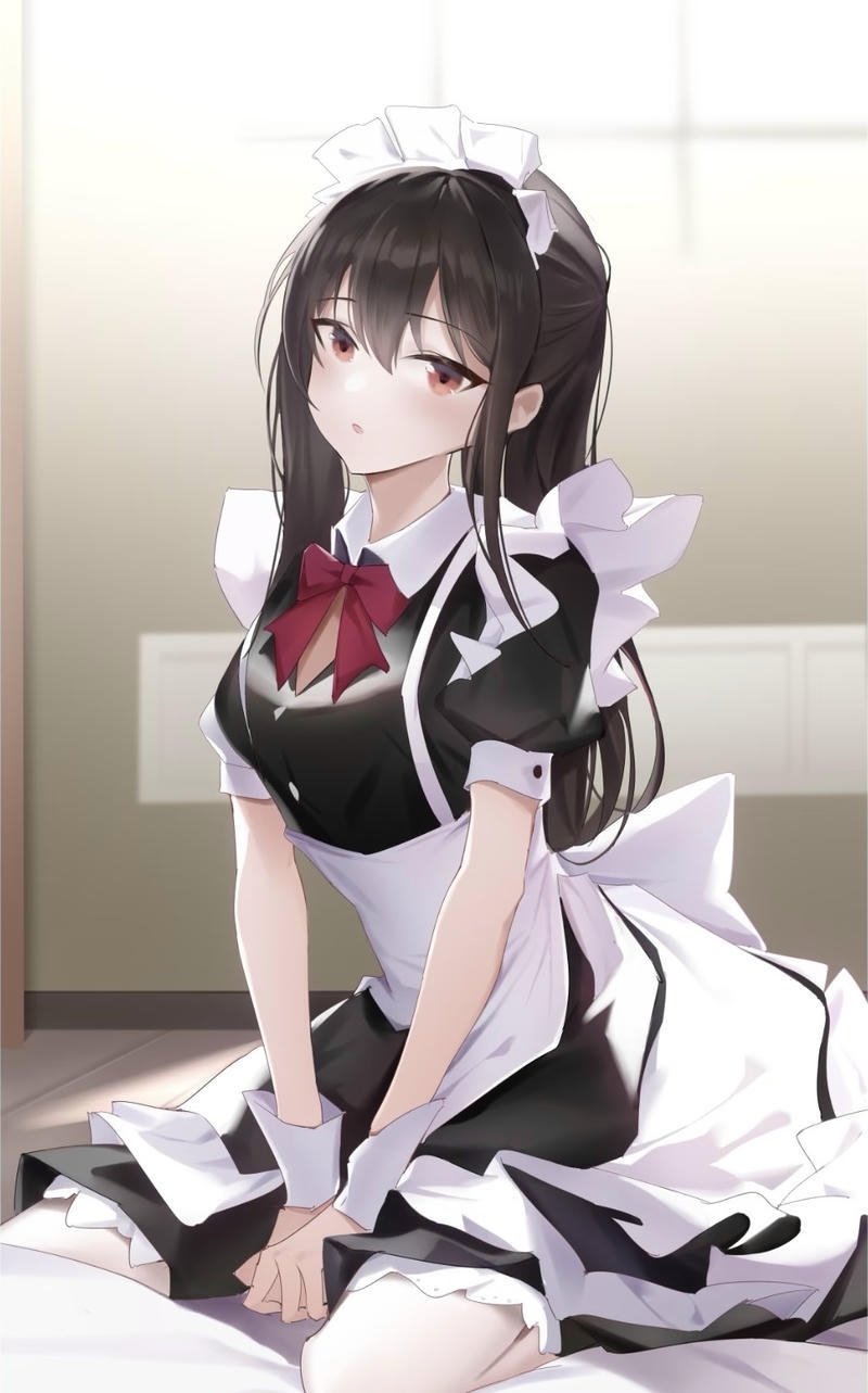 Nhân vật nữ anime trong bộ váy hầu gái xinh