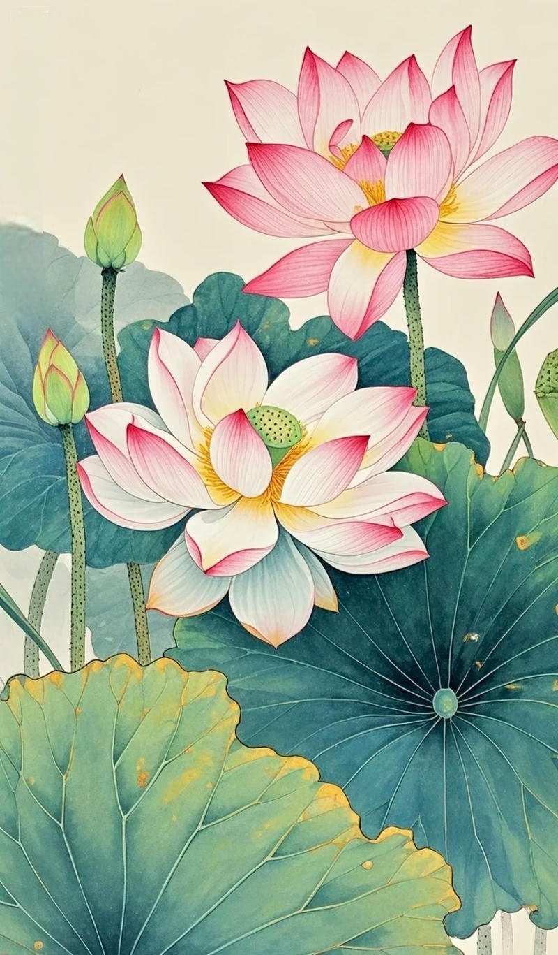 Phác họa hoa sen tranh vẽ trong hồ nước yên bình
