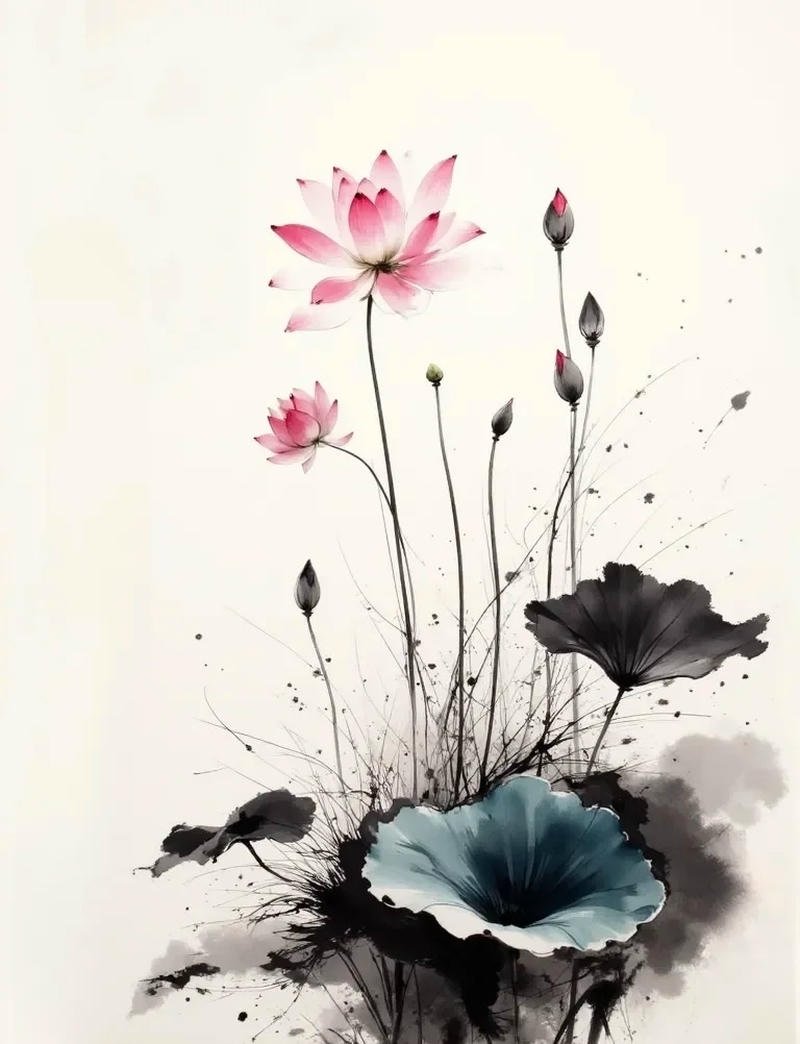 Phác họa vẽ tranh hoa sen bên lá sen xanh