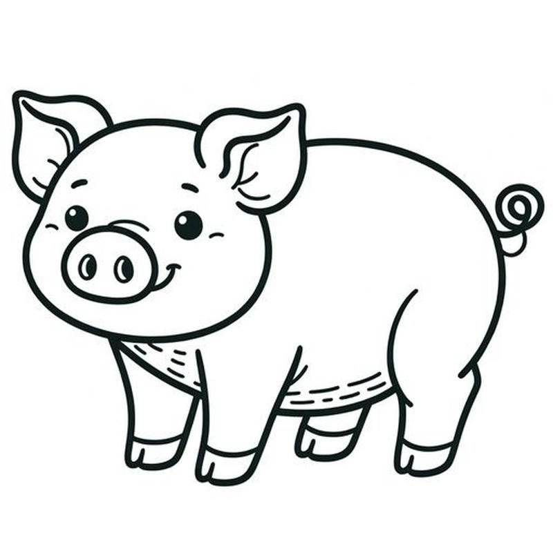 Phong cách cartoon tranh tô màu con lợn cute