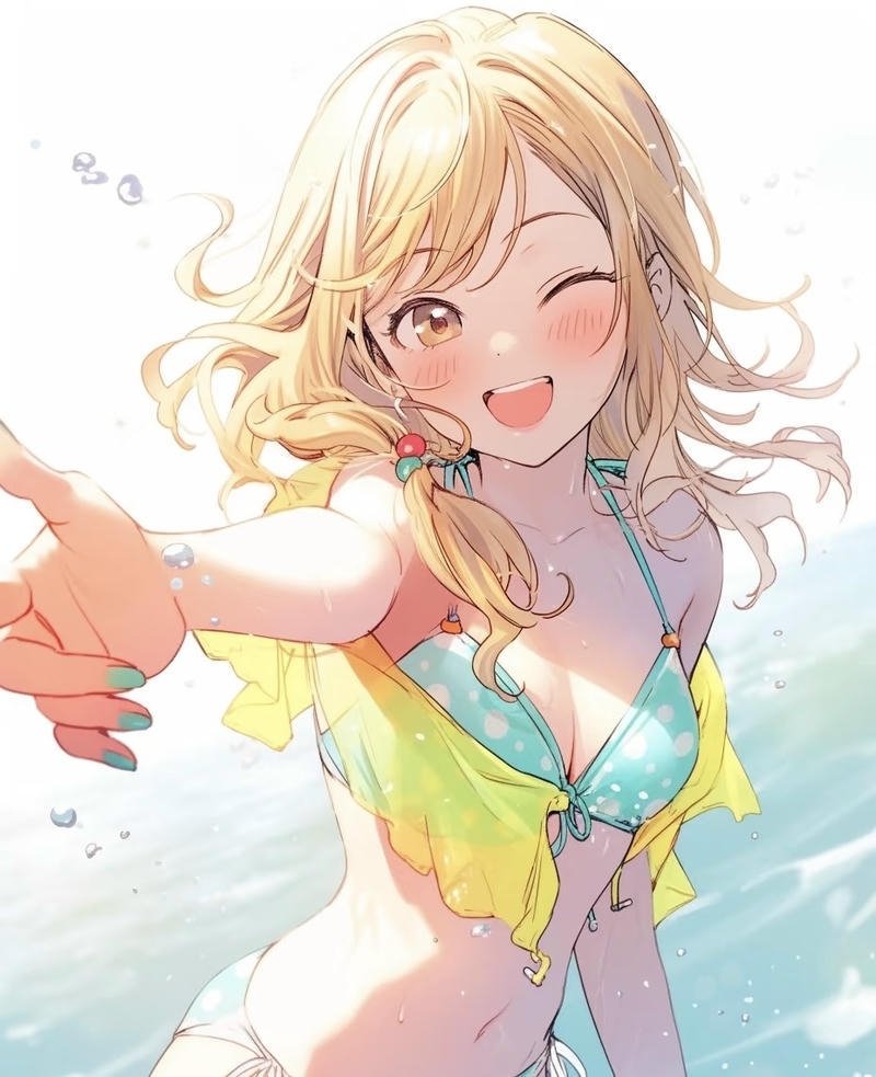 Phong cách quyến rũ của gái anime mặc bikini dưới nắng