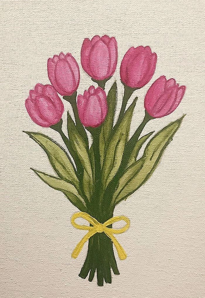 Phong cách tối giản tranh vẽ hoa tulip đơn giản