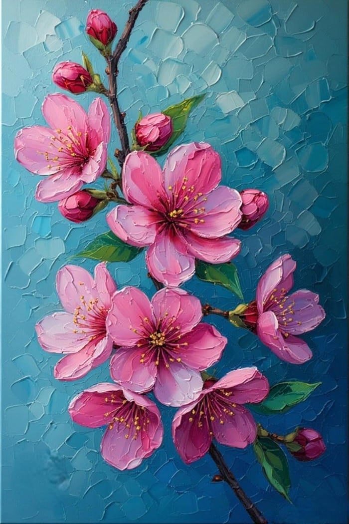 Phong cảnh làng quê yên bình cành đào khoe sắc