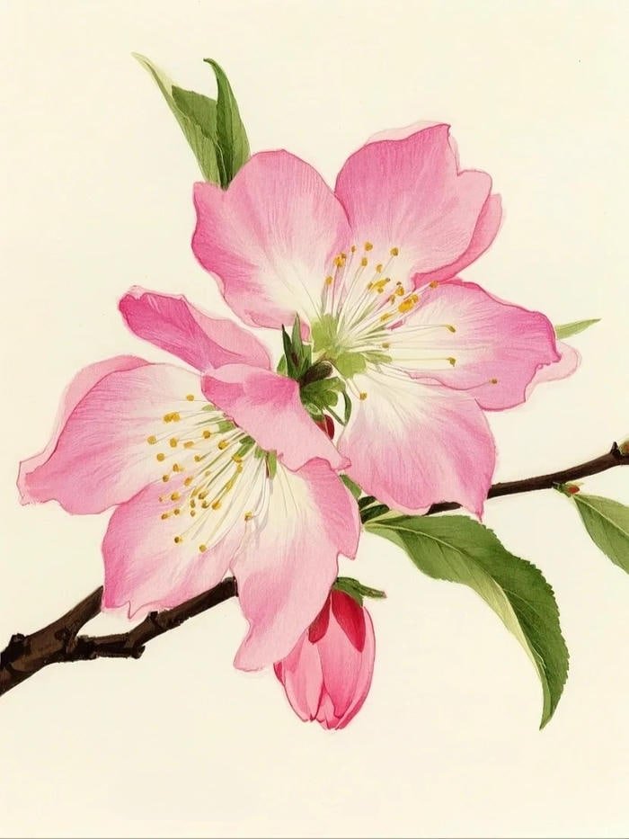 Sắc xuân lan tỏa bức họa hoa đào nghệ thuật