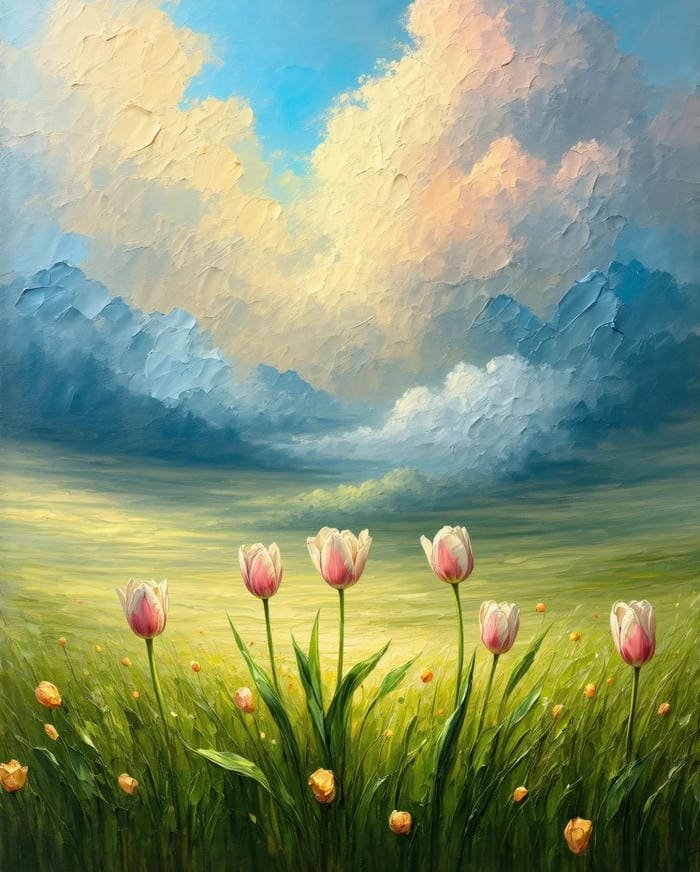 Sắc xuân lan tỏa qua hình vẽ hoa tulip