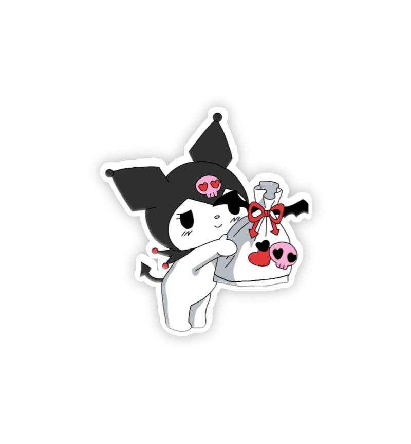 Sticker Kuromi cute đáng yêu cầm túi màu trắng