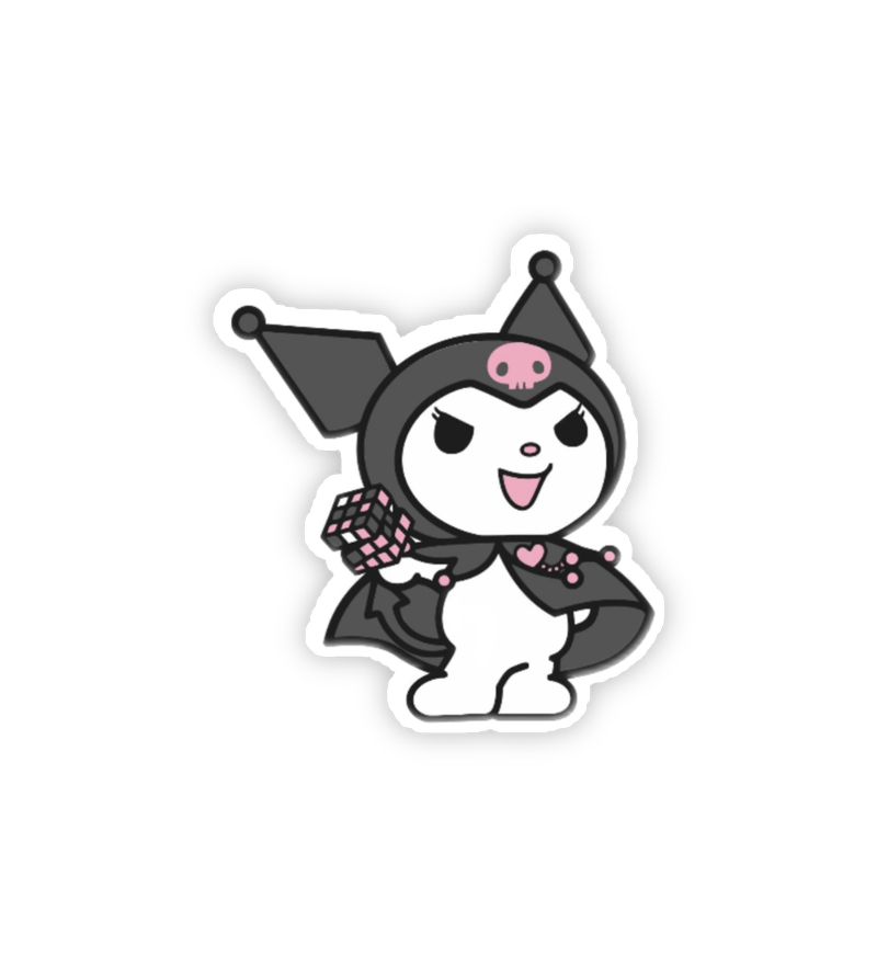 Sticker Kuromi mặc áo choàng cầm khối rubik