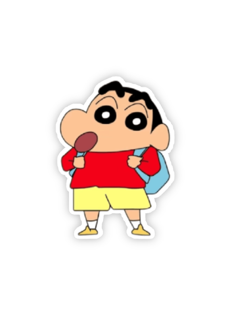 Sticker cu Shin ngộ nghĩnh đáng yêu vui vẻ đeo balo