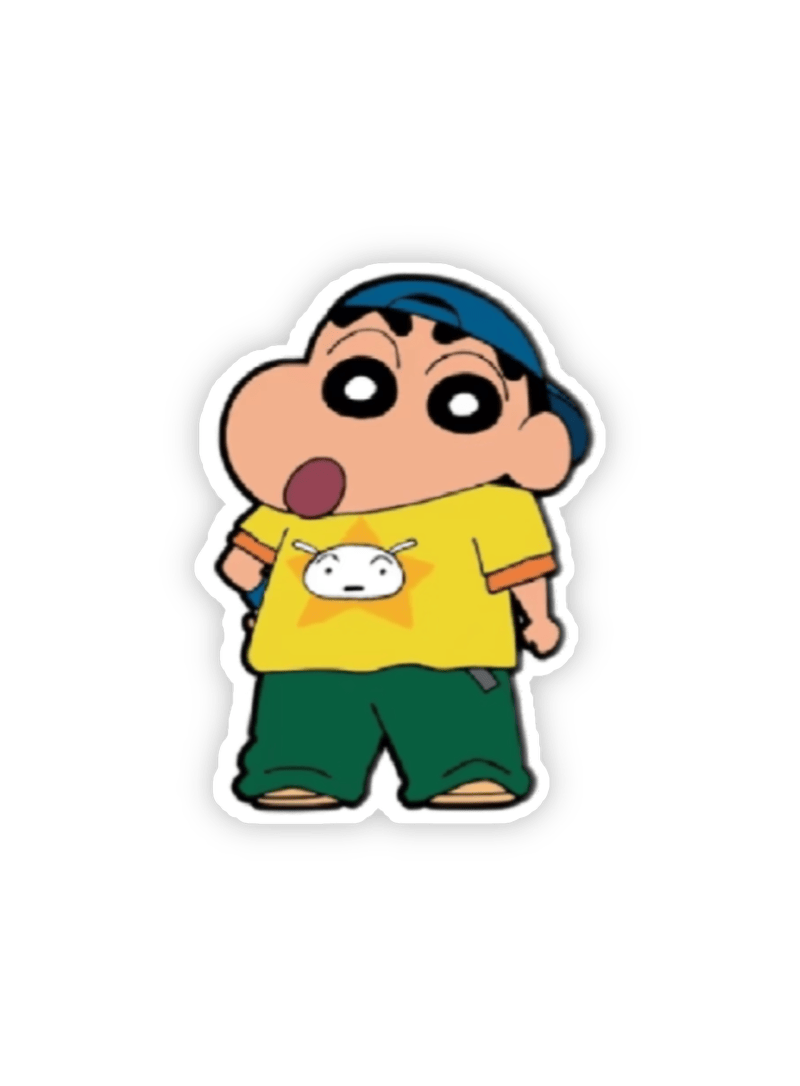 Sticker cu Shin tinh nghịch vui nhộn đáng yêu áo vàng