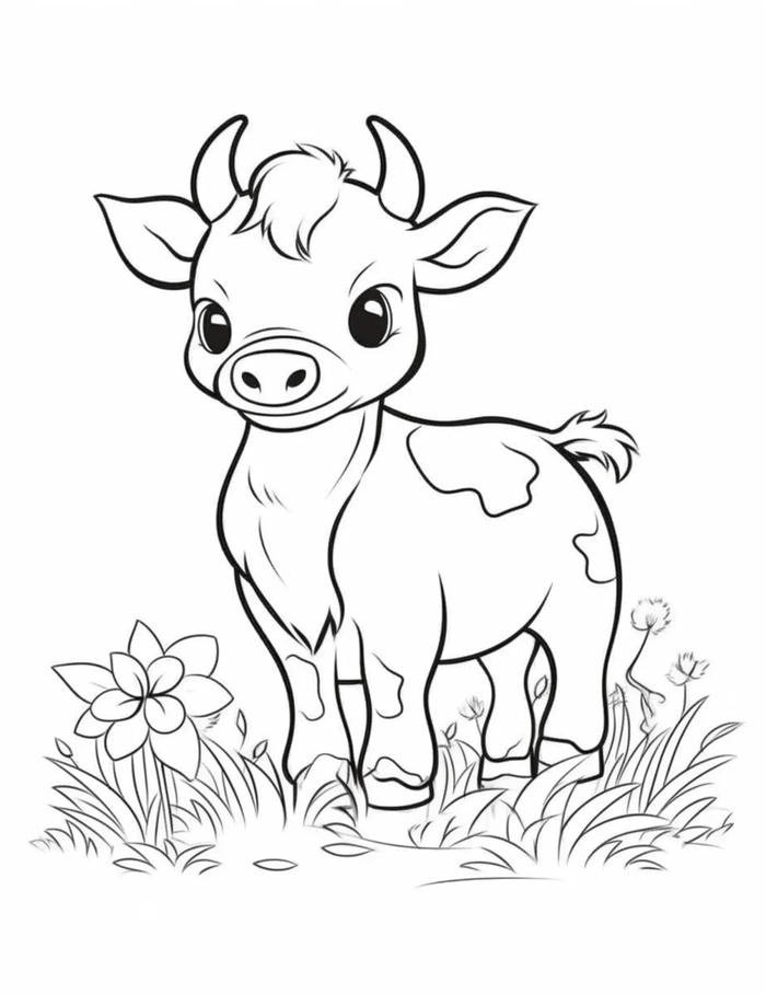 Tô màu con bò phong cách minh họa sinh động
