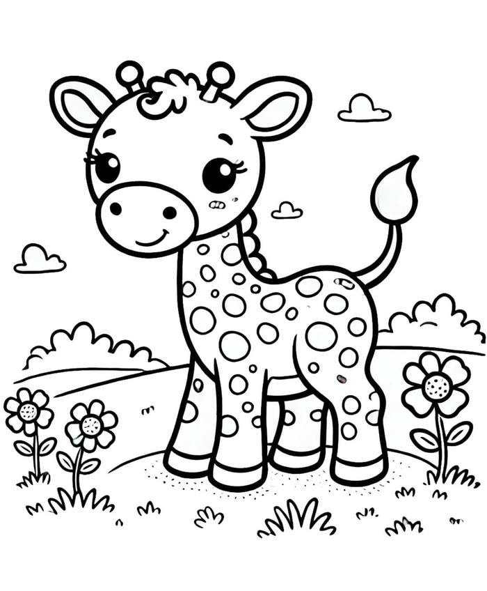 Tô màu con hươu cao cổ 3 tuổi nét mềm mại