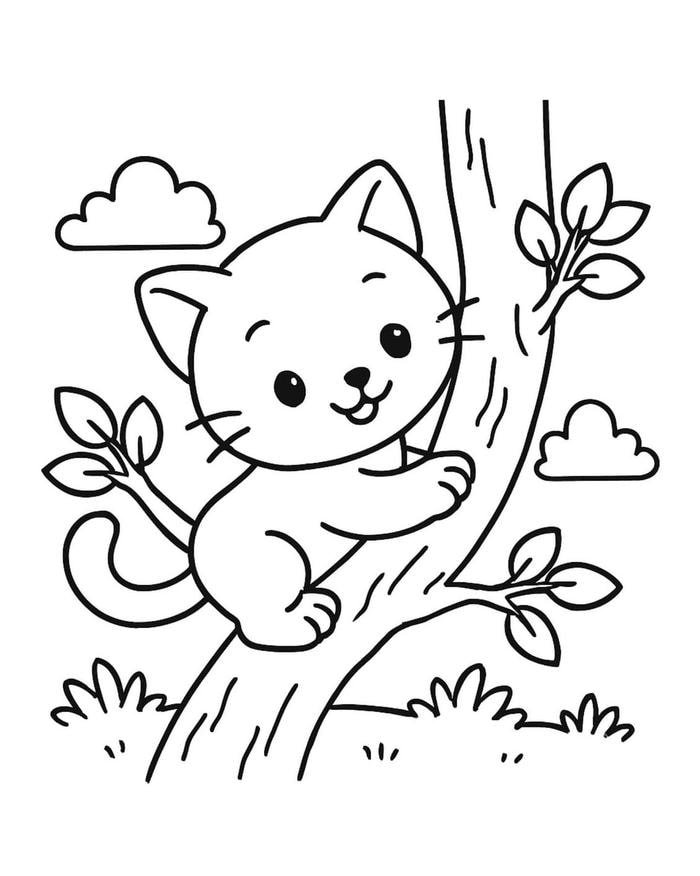 Tô màu con mèo chibi với biểu cảm ngộ nghĩnh