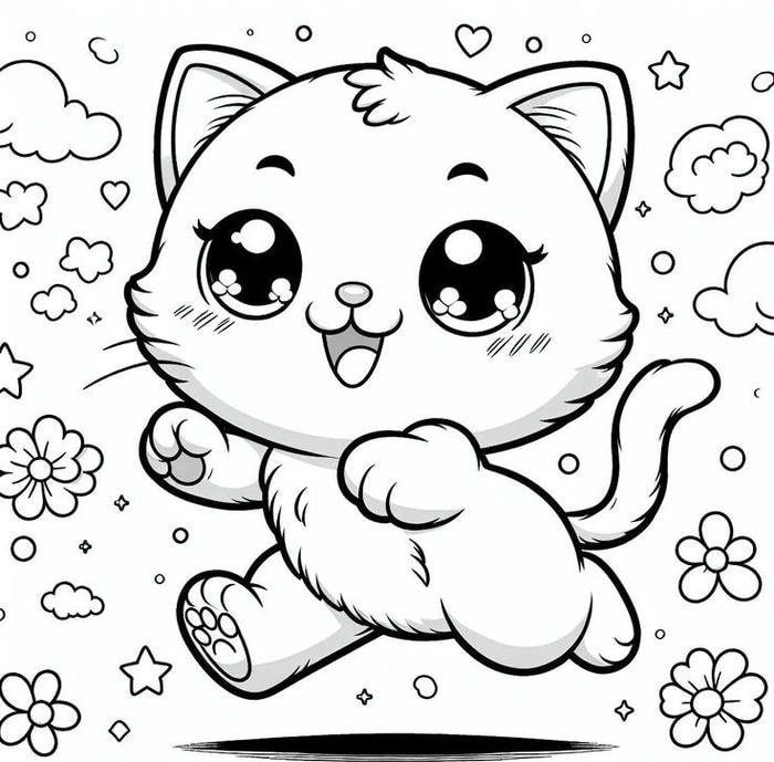 To màu con mèo cute phong cách hoạt hình