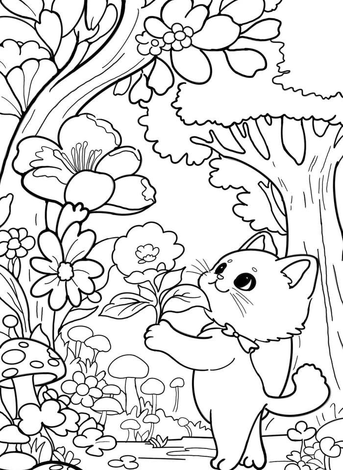 Tô màu con mèo dễ thương với nét mềm mại