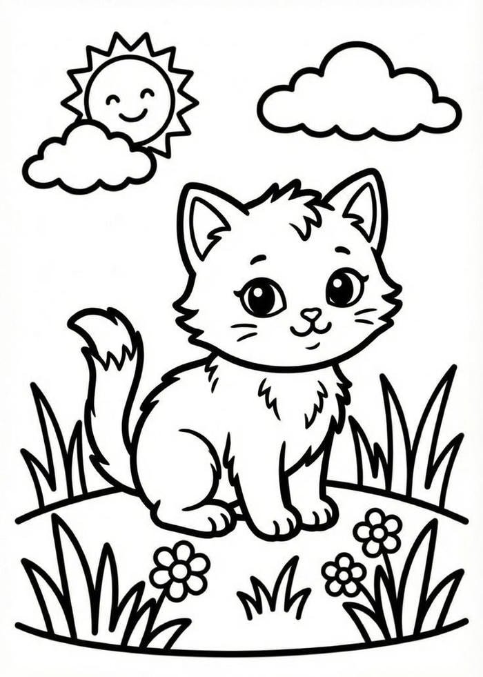 Tô màu mèo con với chi tiết đơn giản
