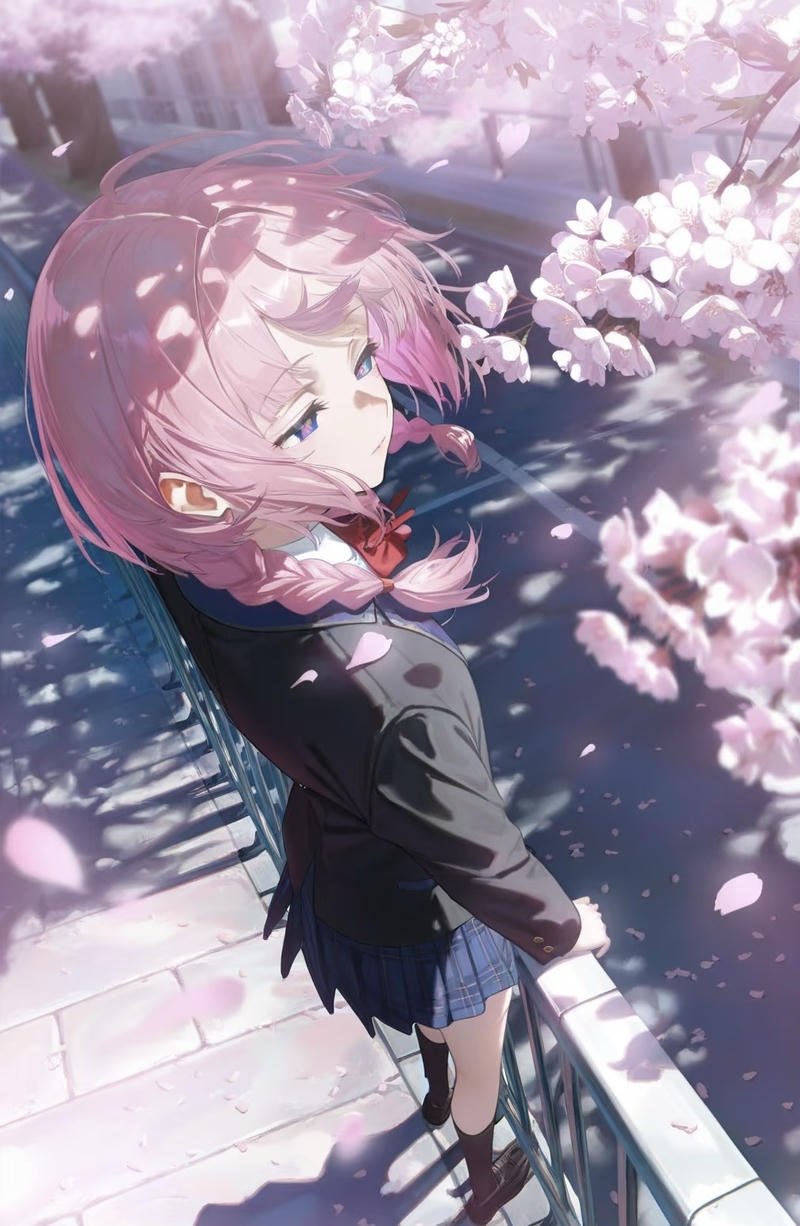 Tóc hồng anime nữ làm nổi rõ phần tổng thể nhân vật