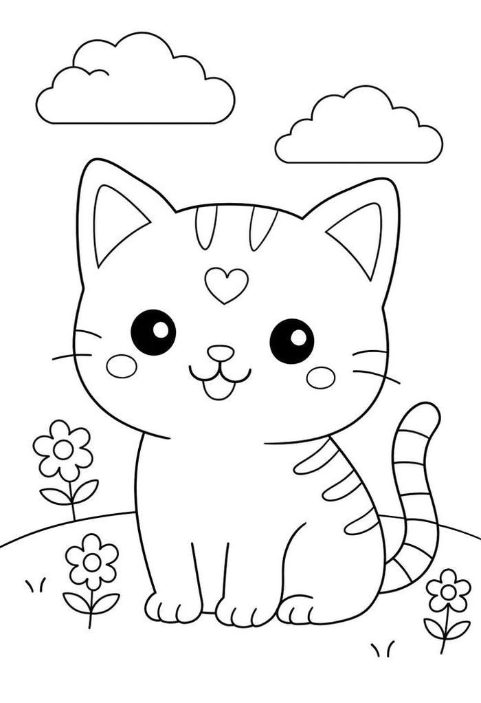 Tranh con mèo dễ thương nét vẽ rõ ràng