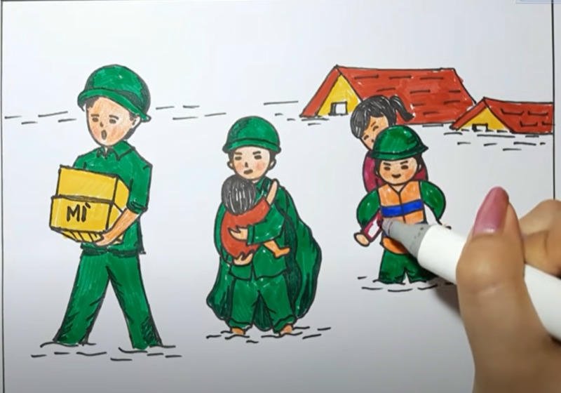 Tranh minh họa xem tranh vẽ chú bộ đội giản dị