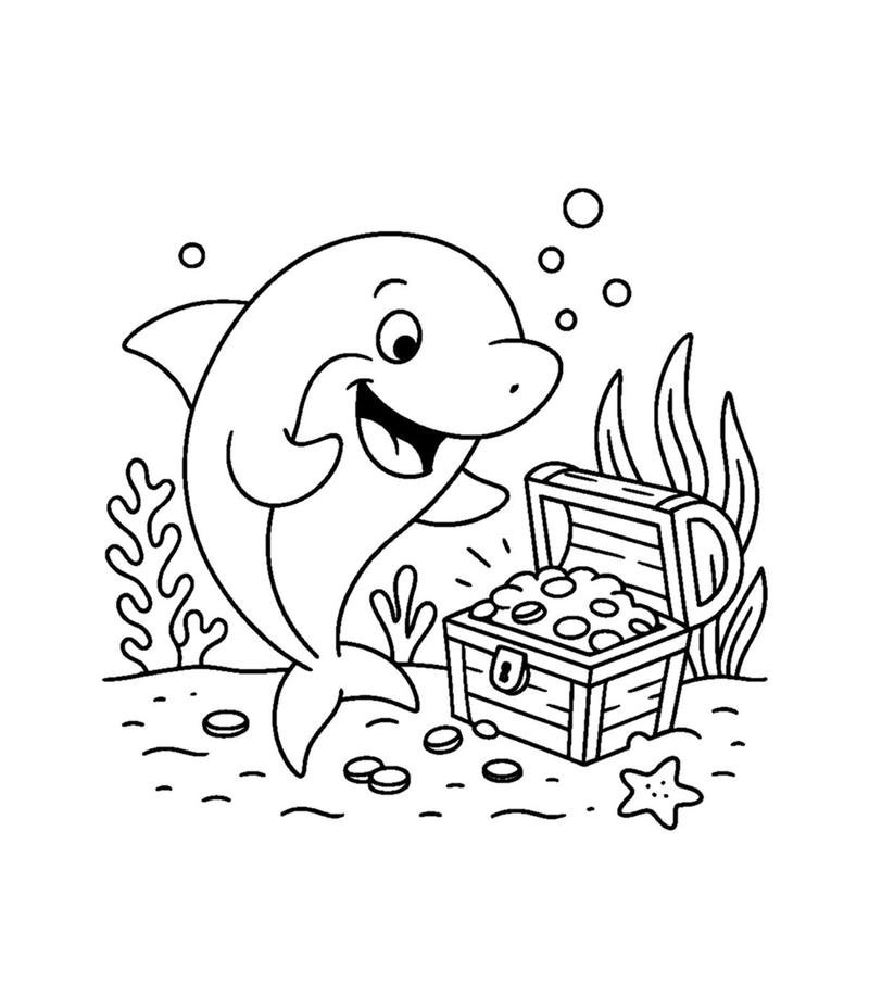 Tranh tô màu cá heo cute với nụ cười vui nhộn