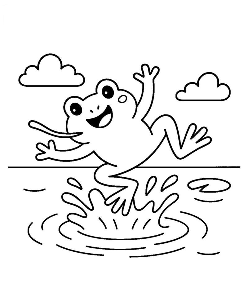 Tranh tô màu con ếch cute trong trang tranh thiếu nhi