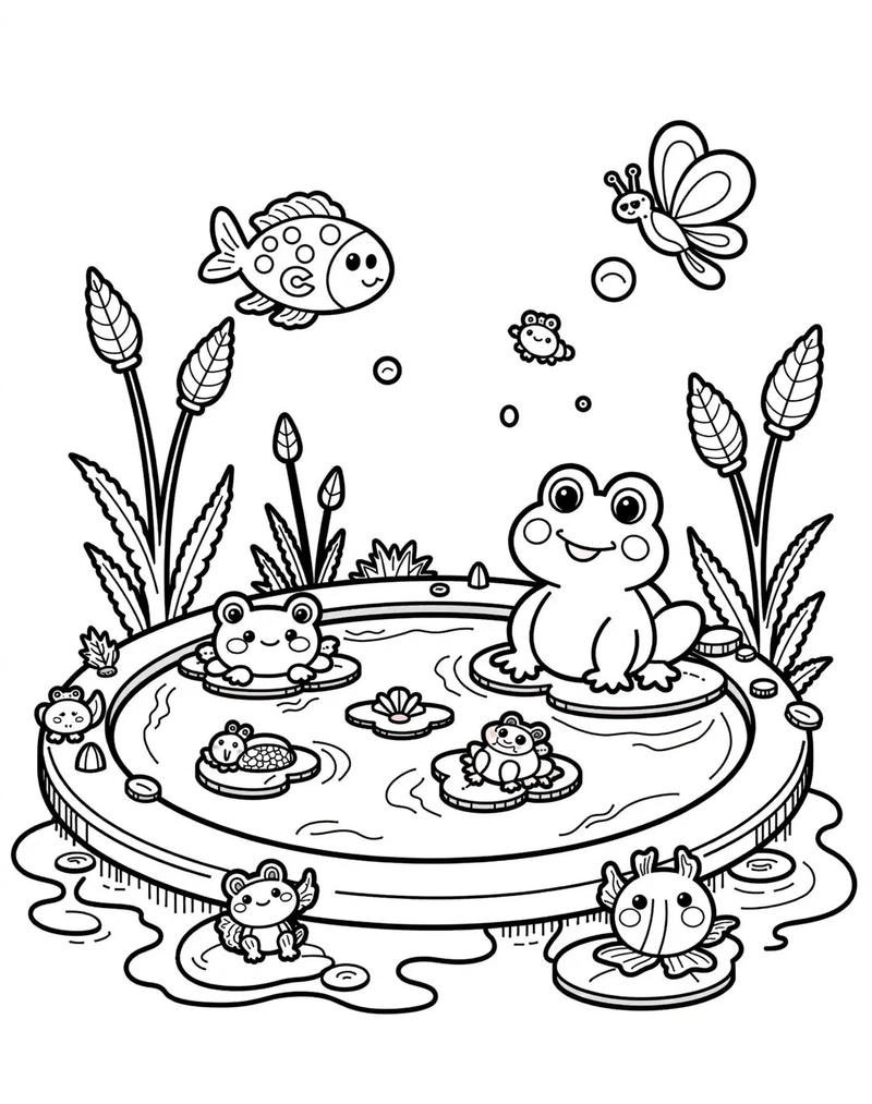 Tranh tô màu con ếch hoạt hình đáng yêu cho trẻ nhỏ