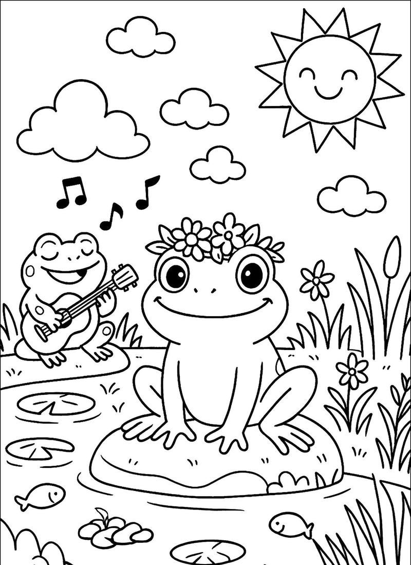 Tranh tô màu con ếch ngộ nghĩnh giúp bé luyện tô