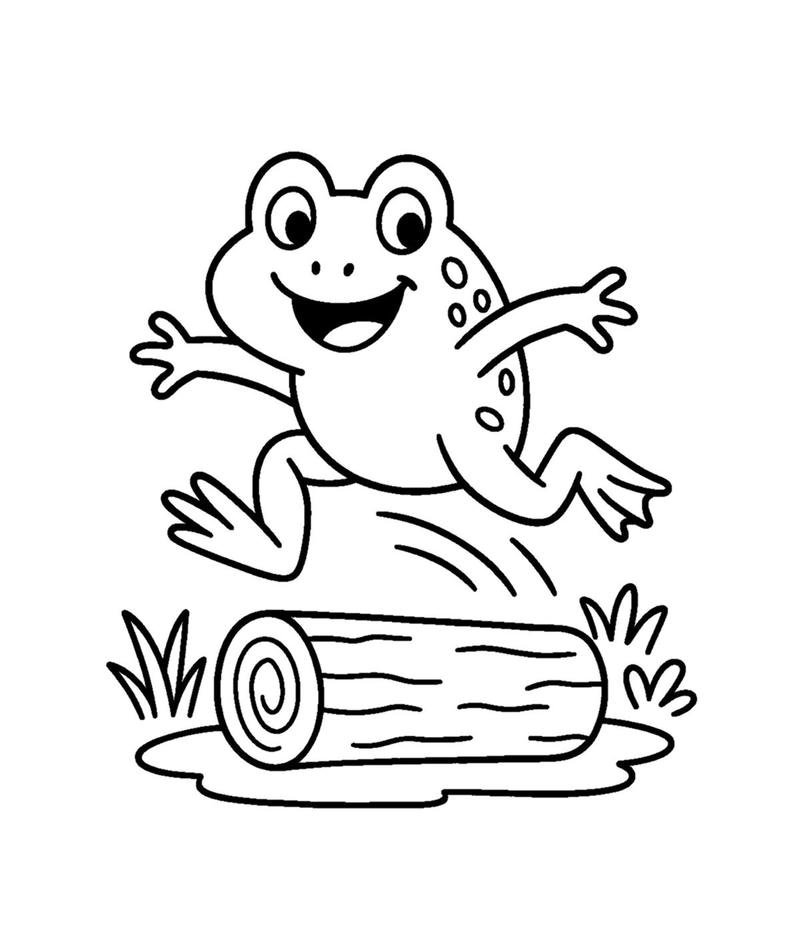 Tranh tô màu con ếch xanh ngồi trên lá sen