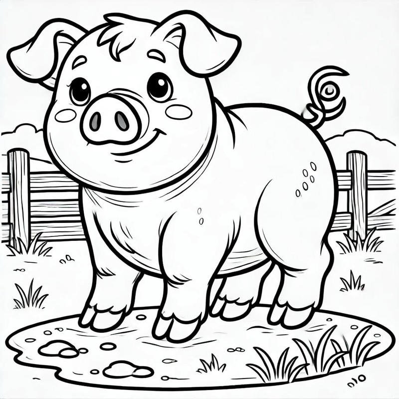 Tranh tô màu con heo cute với nụ cười vui nhộn