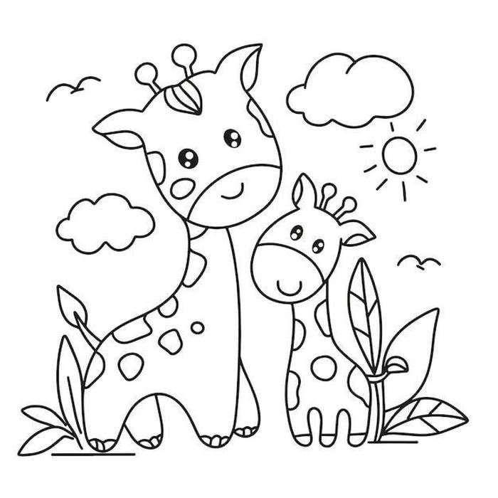 Tranh tô màu con hươu cao cổ đơn giản dễ tải