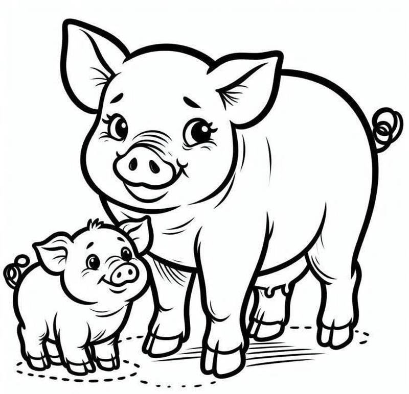 Tranh tô màu con lợn cute với nét vẽ dễ thương