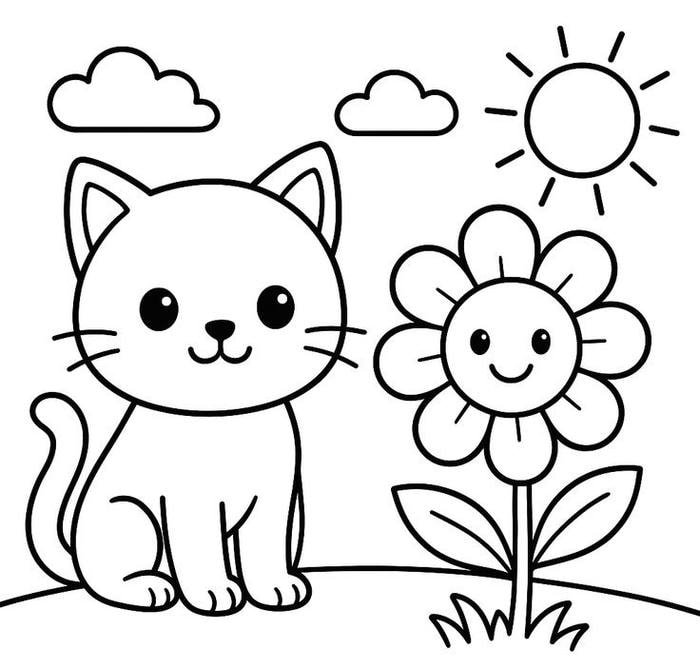 Tranh tô màu con mèo cute dễ tải về