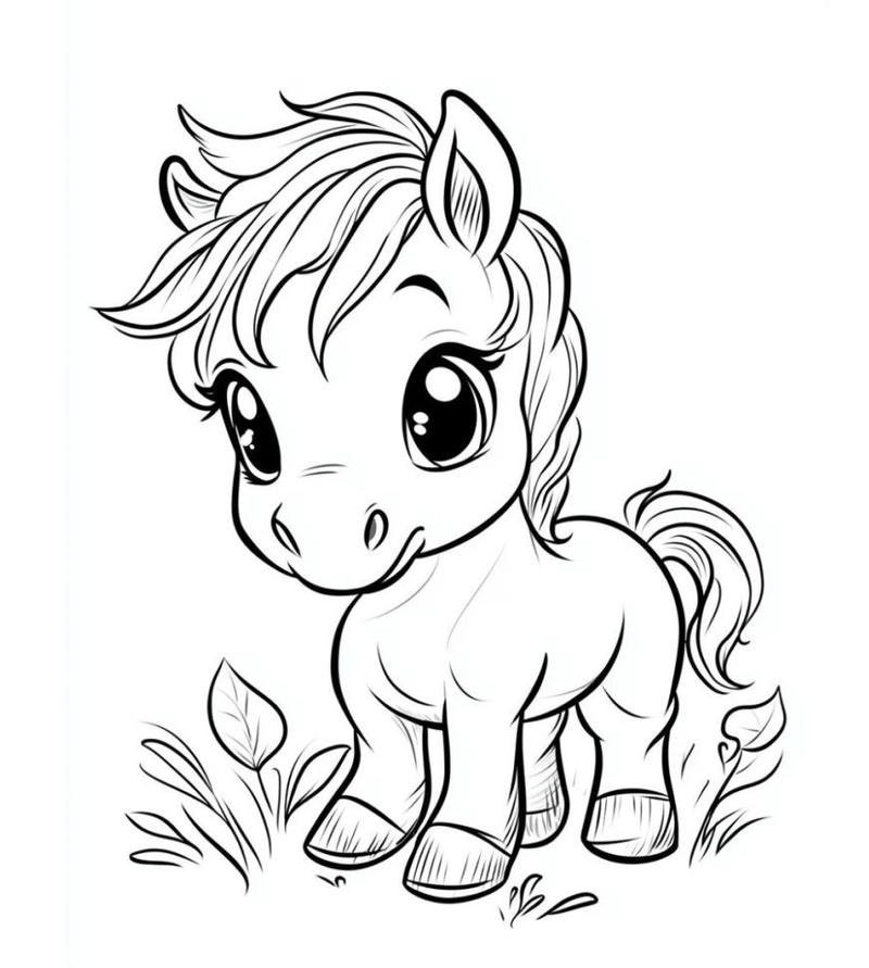 Tranh tô màu con ngựa đơn giản cho bé tập vẽ