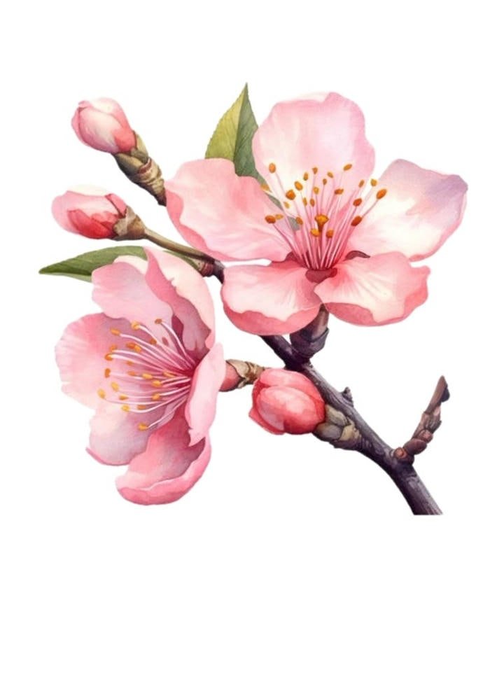 Tranh vẽ hoa đào đơn giản phù hợp học sinh tập vẽ