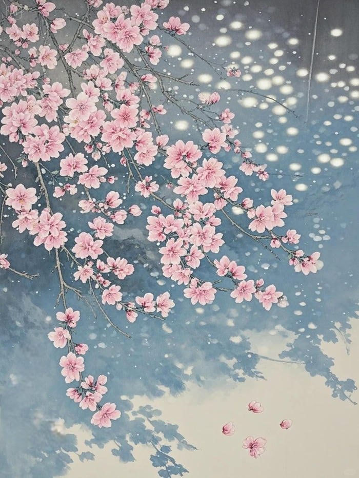 Tranh vẽ hoa đào đơn giản với gam màu pastel