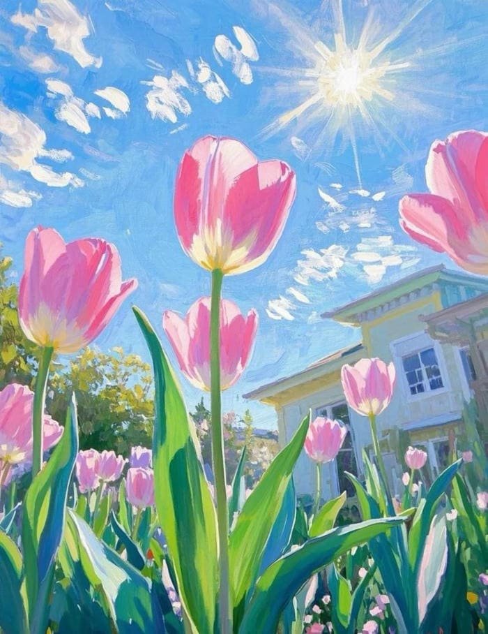 Tranh vẽ hoa tulip bằng màu nước mềm mại