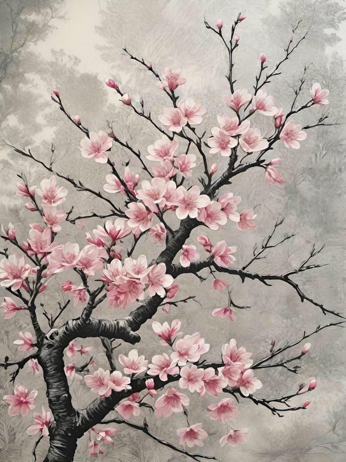 Vẽ tranh hoa đào xứ lạng đơn giản phong cách mộc mạc