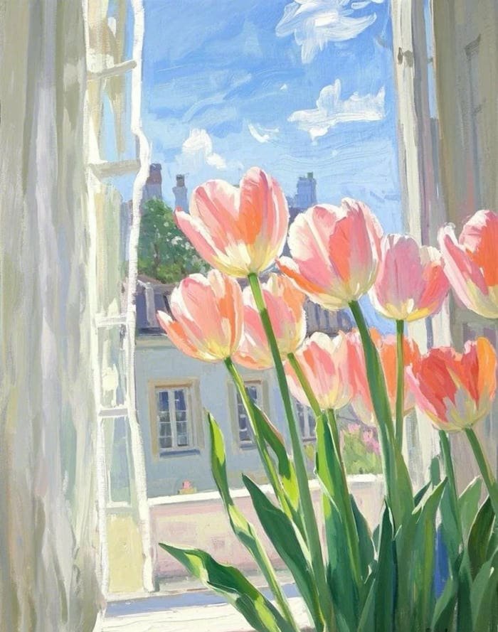 Vẽ tranh hoa tulip cute phong cách hoạt hình