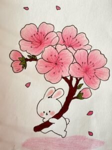 Vẽ tranh phong cảnh hoa đào sắc hồng dịu dàng