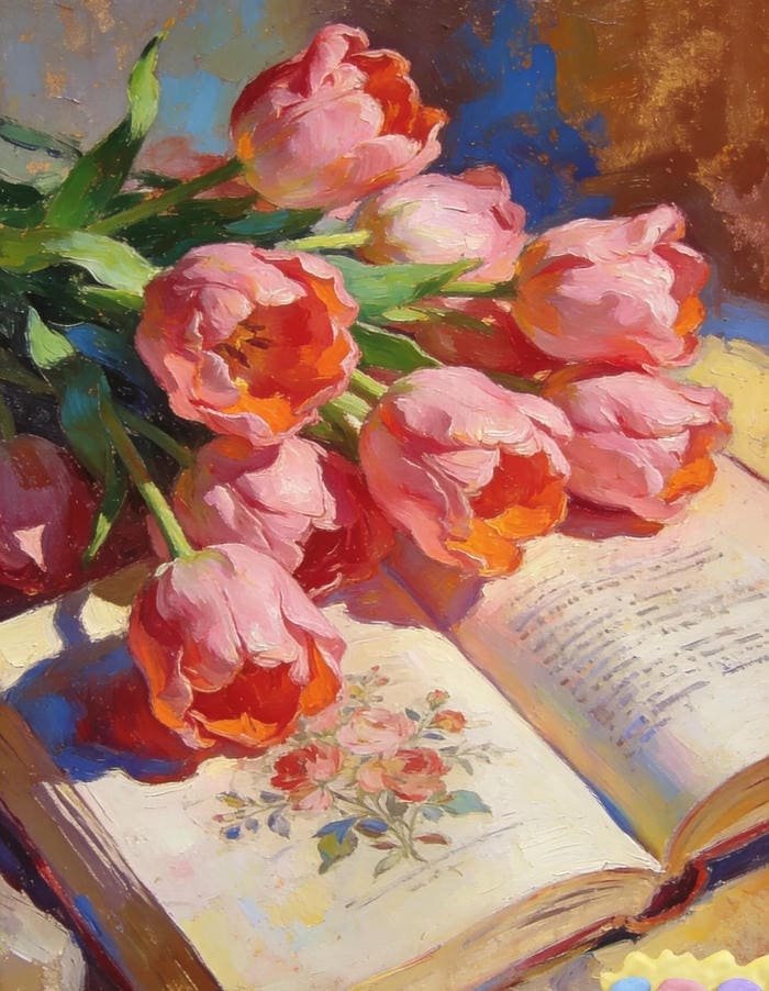 Vườn hoa đầy sắc màu trong tranh vẽ hoa tulip