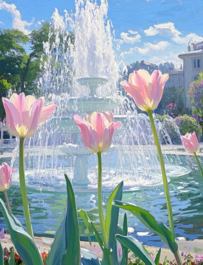 mẫu nghệ thuật hoa tulip phong cách tối giản