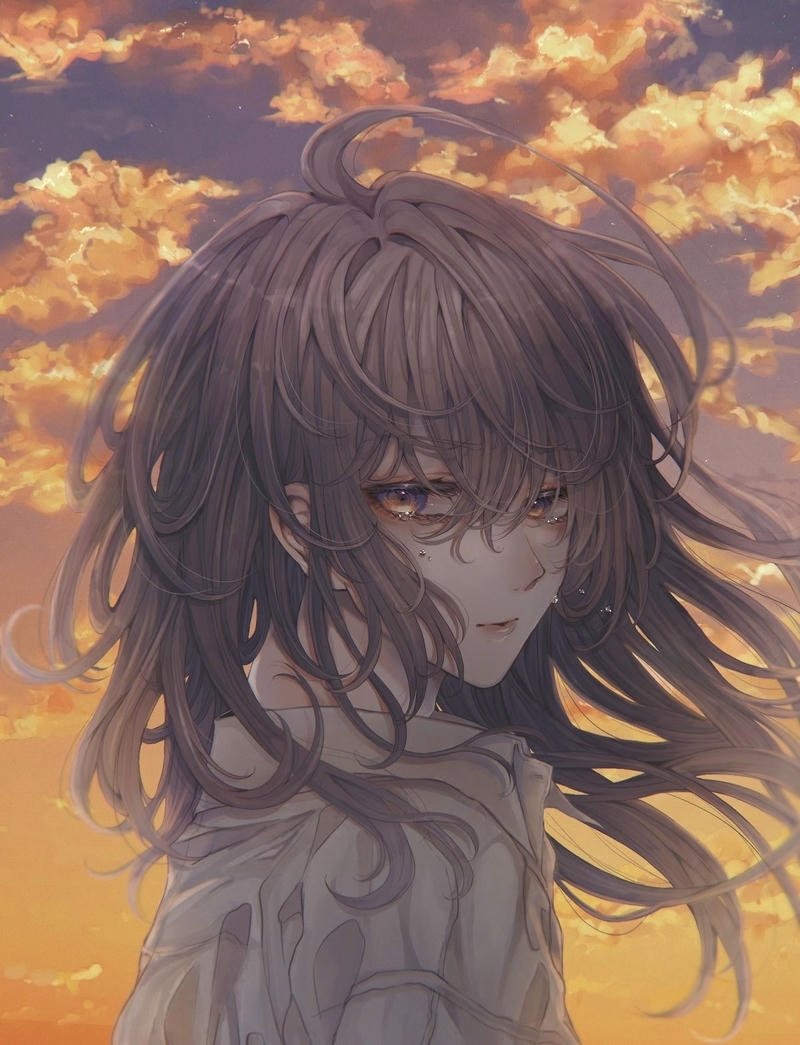 Ảnh anime nữ buồn với ánh mắt trầm lặng sâu lắng
