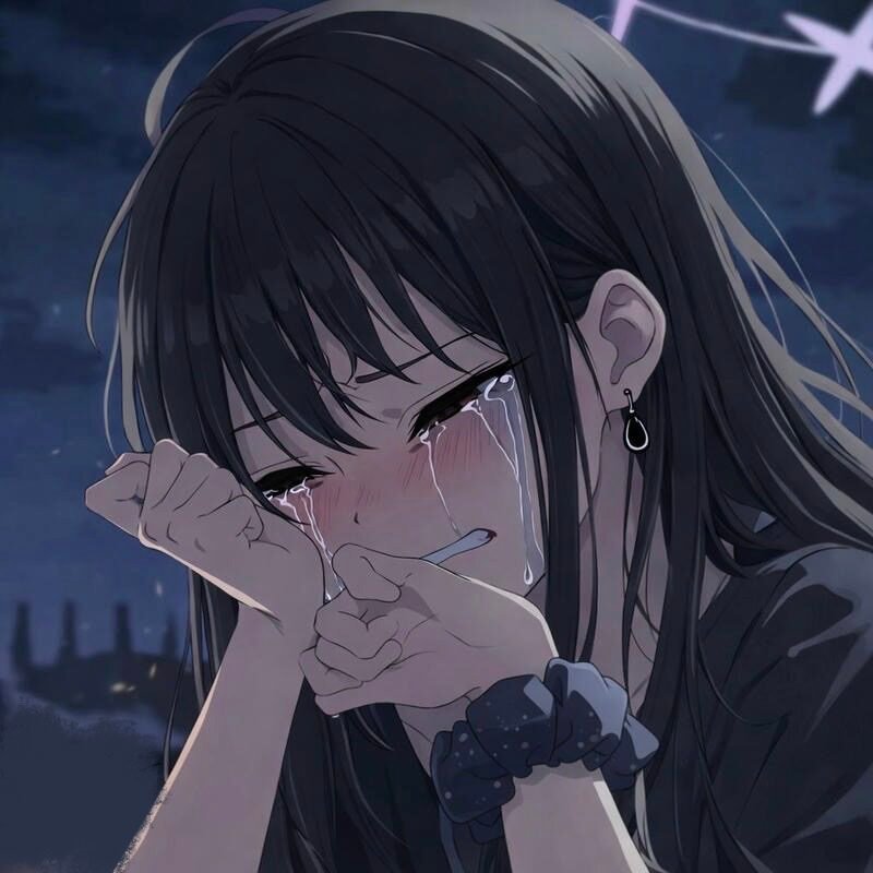Ảnh anime nữ buồn với nét mặt suy tư rõ rệt