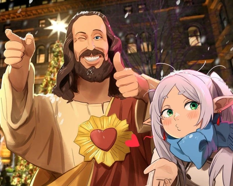 Ảnh meme Frieren anime chụp cùng chúa bựa