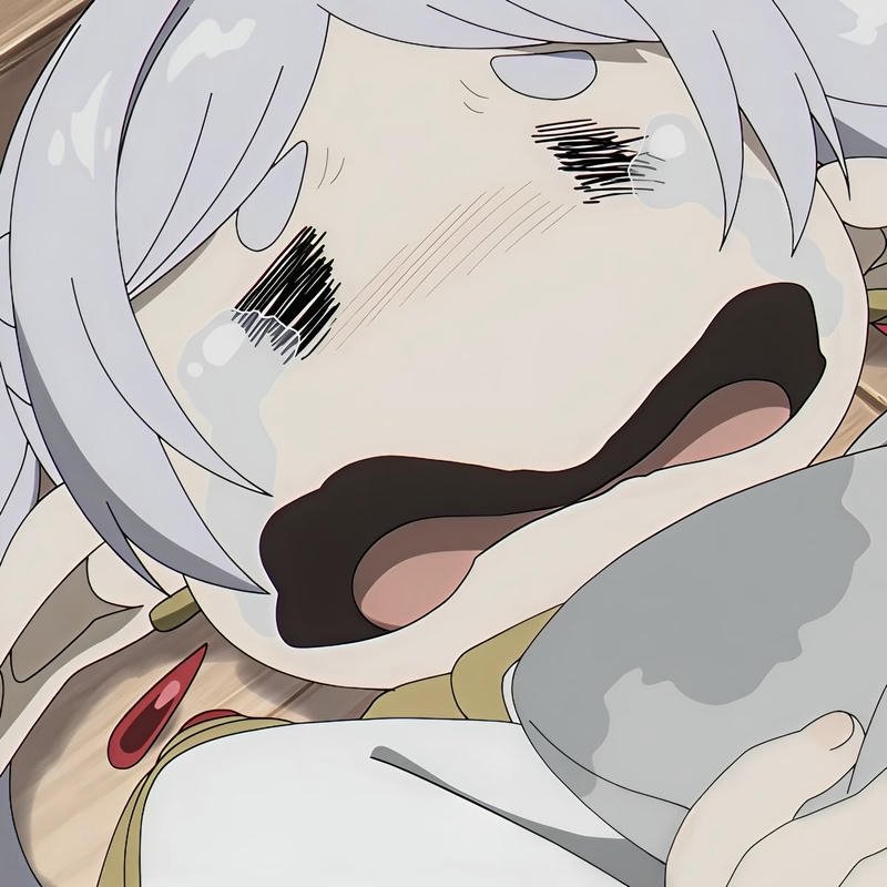 Ảnh meme Frieren anime khóc méo mồm