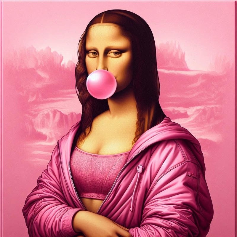 Ảnh meme Mona Lisa biểu cảm bình thản ăn kẹo cao su