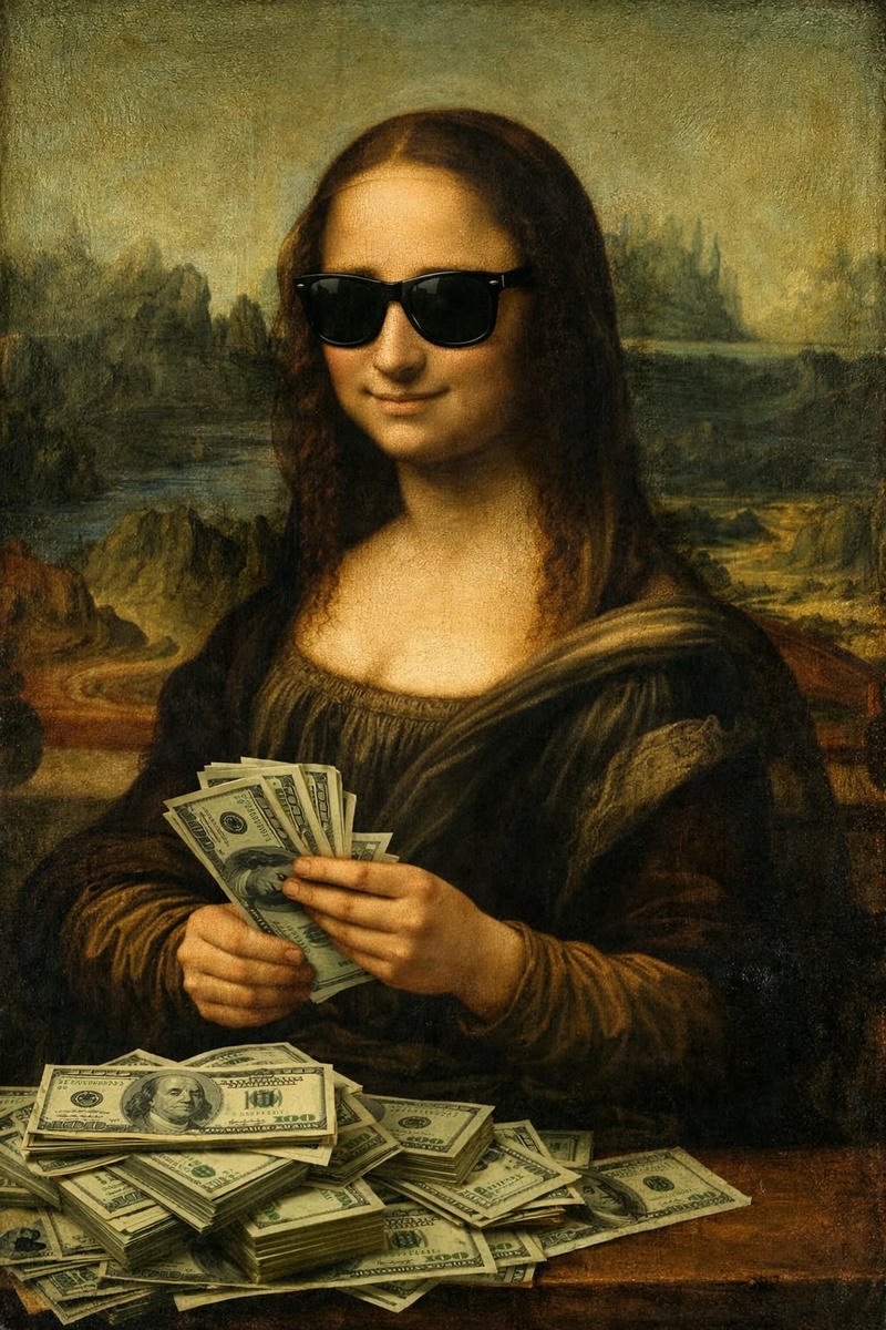 Ảnh meme Mona Lisa gương mặt điềm đạm nhiều tiền