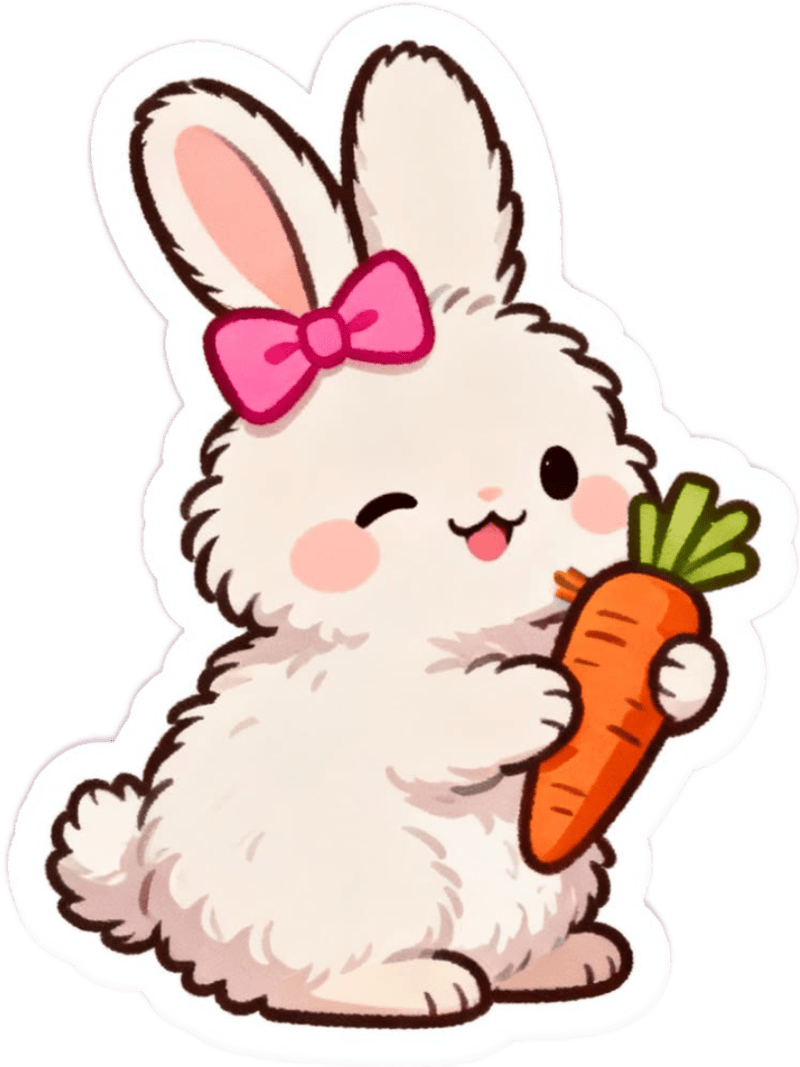 Ảnh sticker dán hài hước con thỏ ôm cà rốt